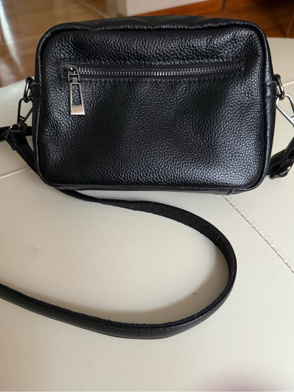 Black Pebbled Leather Crossbody Bag